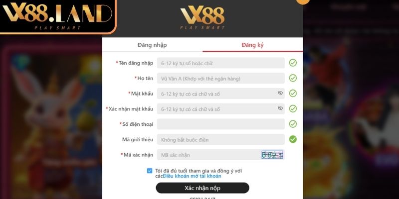 Đăng Ký VX88 Tạo Tài Khoản Siêu Nhanh Nhận Ưu Đãi Khủng 2 Điền thông tin đăng ký VX88 cá nhân